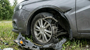 Поврежденное колесо автомобиля для эвакуации с блокировкой