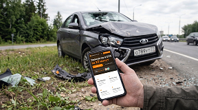 Осмотр поврежденного автомобиля перед эвакуацией